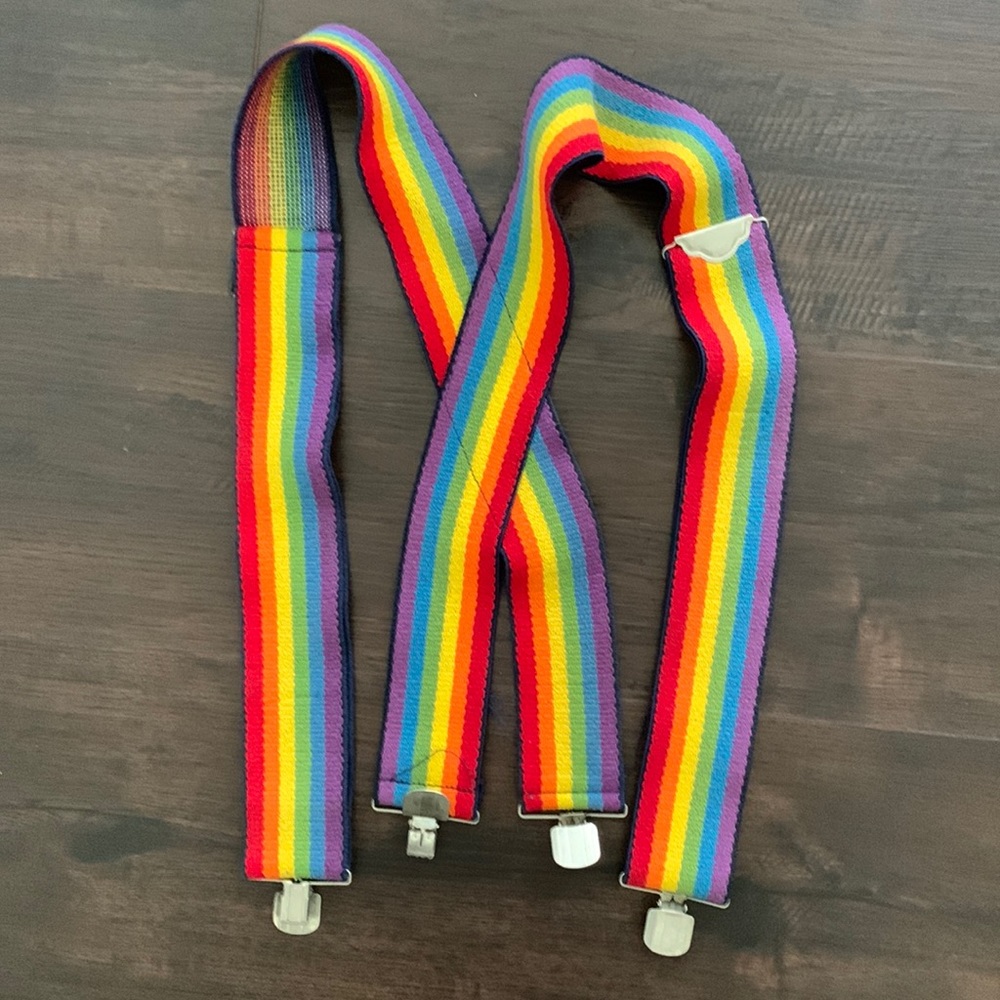 SUSPENDERS RAINBOW STRIPES  ELASTIC ADJUSTABLE CLOWN COSTUME HALLOWEEN